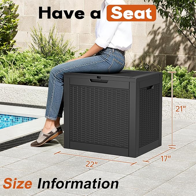 Outdoor Storage Box, Resin Deck Boxes Indoor and outdoor, Waterproof Storage Box Lockable Lid (Black, 31 Gallon)
