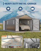 Garvee 10x20 ft Enclosed Metal Carport, Car Port with Vertical Steel Roof for All-Weather Use, Metal Shed with Man Door for Sedans & SUV, Gray