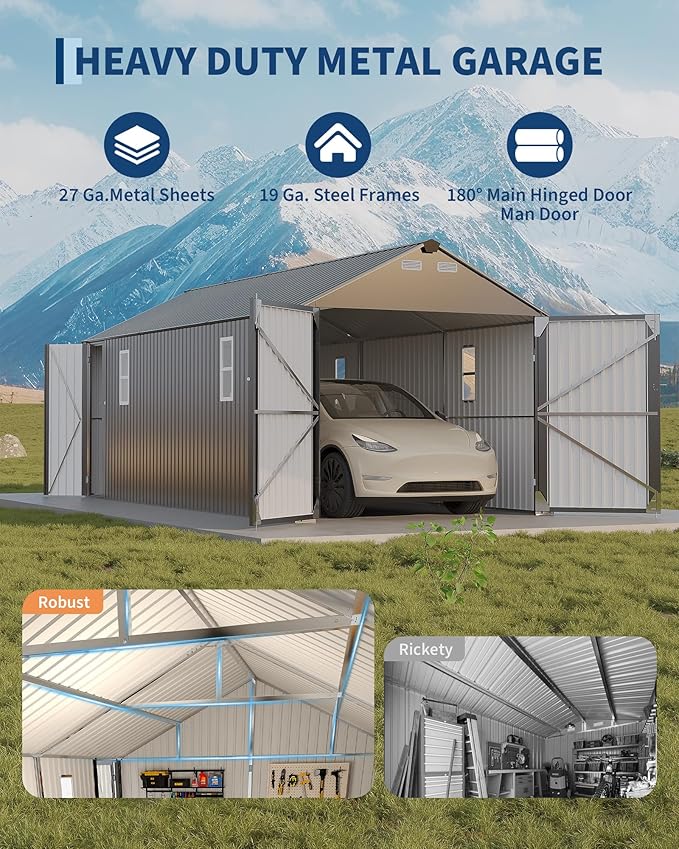 Garvee 10x20 ft Enclosed Metal Carport, Car Port with Vertical Steel Roof for All-Weather Use, Metal Shed with Man Door for Sedans & SUV, Gray