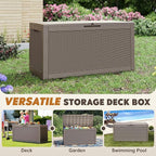 Outdoor Storage Box, Resin Deck Boxes Indoor and outdoor, Waterproof Storage Box Lockable Lid (Grey, 101 Gallon)