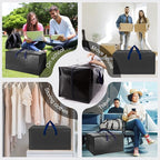 12 Pack Heavy Duty Extra Large Moving Bags W/Backpack Straps - Strong Handles & Zippers, Storage Totes For Space Saving, Fold Flat, Alternative to Moving Box and Storage Bin, Black
