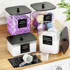 4 Pack Laundry Pods Container, Clear Laundry Room Organization Containers,Large Laundry Detergent Powder Storage Containers Black Wooden Lids & Labels, Acrylic Laundry Pods Holder for Scent Booster