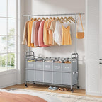 Tajsoon Laundry Hamper with Hanging Rack, 5 Section Laundry Sorter, Rolling Laundry Sorter Cart with Wheels and Hanging bar, Removable Basket Organizer for Bedroom, Bathroom, Grey