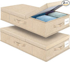 Underbed Storage Containers Bin with Lids (Set of 2) Large Under Bed Storage Organizer Box with Handle, Foldable Under the Storage Bags for Organizing Clothes, Shoes, Blankets, Pillows-Khaki