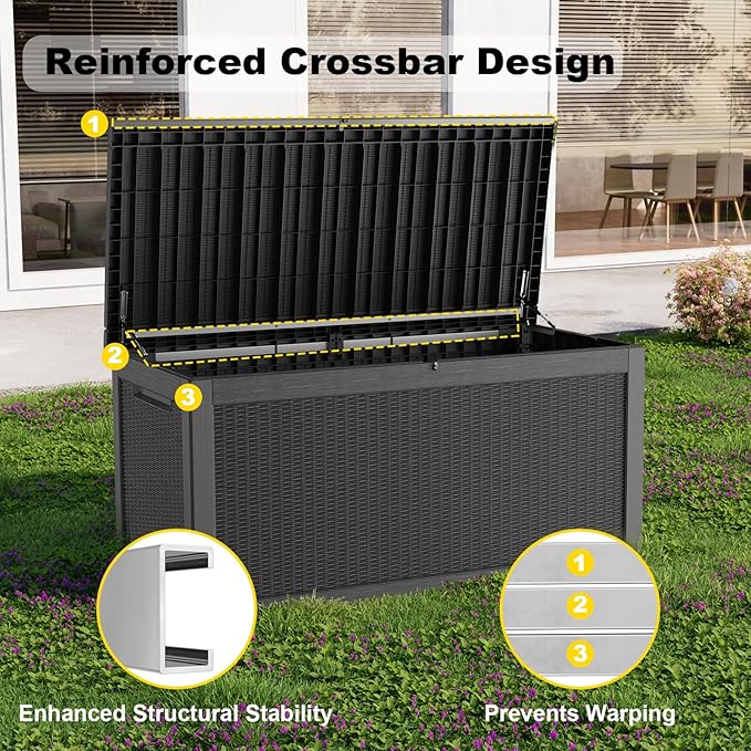 EasyUp 320 Gallon Deck Boxes Waterproof, Outdoor Large Storage Boxes with Lids, Outside Resin Storage Box & Deck Boxes for Patio, Garden Use(Black)