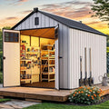 YITAHOME Large Outdoor Storage Shed 8x10 Ft, Extra Thick Plastic Storage Sheds with Floor, Lockable Doors, Vision Grid Windows, Vents, 16mm Heavy Duty Garden Storage for Bikes Mowers and Tools, Gray