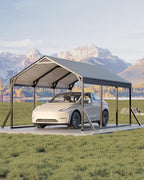 Garvee 10x15x9 ft Metal Carport, Car Port with Reinforced Frame and Steel Roof for All-Weather Use, Permanent Shelter for Sedans, SUVs, or Boats