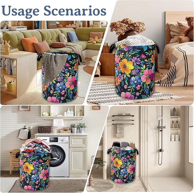Vintage Spring Floral Laundry Hamper With Handle,Foldable Oxford Cloth Laundry Basket,20.8"x16" Clothes Storage Basket for Laundry Room/Bedroom/Bathroom