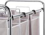Amazon Basics 3-Bag Laundry Sorter with Removable Bags, Metal Frame, Washable, Locking Wheels, Gray