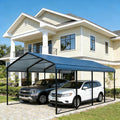 20x20 FT Heavy Duty Metal Carport - Galvanized Steel Car Shelter Garage Kits for 2 Car, RVs, Boats & Outdoor Storage - Gray Roof with Black Frame