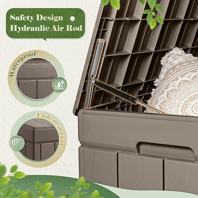 Homall 85 Gallon Large Resin Deck Box Waterproof Outdoor Storage with Padlock Indoor Outdoor Organization and Storage Container for Patio Furniture Cushions, Garden Tools (Brown)