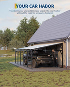 Garvee 12x25 ft Lean-to Metal Carport, Vertical Roof Wall-Mounted Car Port for Snow Shedding, Heavy-Duty 19-Ga. Steel Frame, 107" to 78" Height for Long-Bed Pickup & SUV