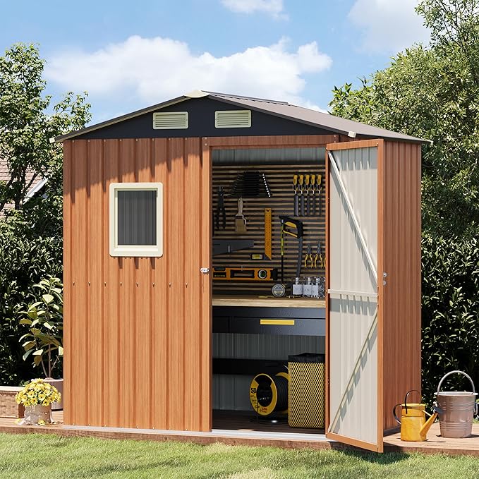 6x4 FT Outdoor Storage Shed, Garden Metal Shed with Lockable Doors & Window, Small Compact Tool Shed for Backyard, Patio & Lawn