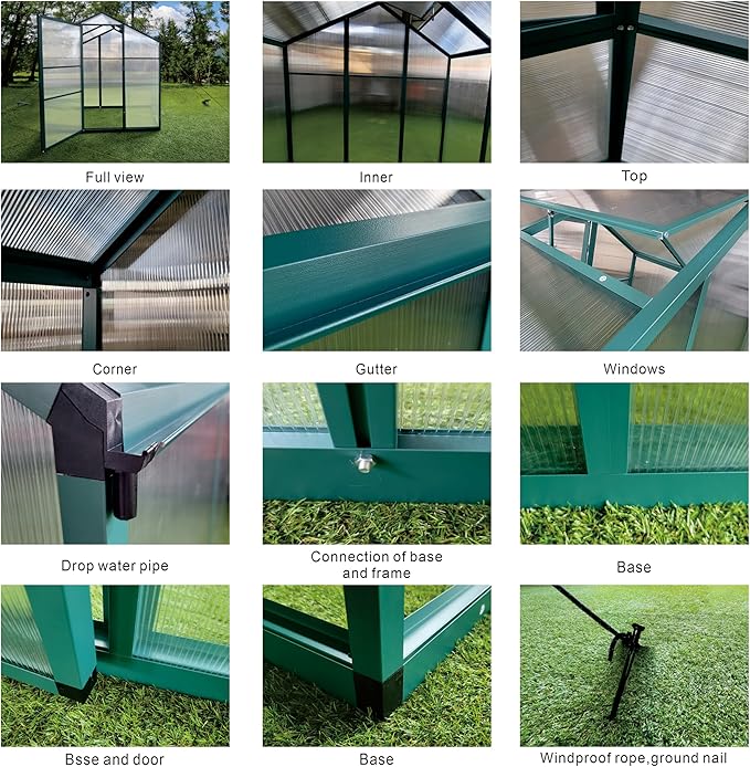 6x6 FT Outdoor Greenhouse, Polycarbonate Greenhouse with Raised Base and Aluminum Frame,Heavy-Duty Walk-in Greenhouses with Air Vent for Patio, Backyard,Lawn(6x6 FT)