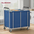 Tajsoon Large Laundry Cart with Wheels, 450L Heavy Duty Laundry Basket with Handle, Rolling Laundry Hamper for Clothes Storage, Clothes Sorter for Laundry, Hotel, Bathroom, Bedroom, Blue