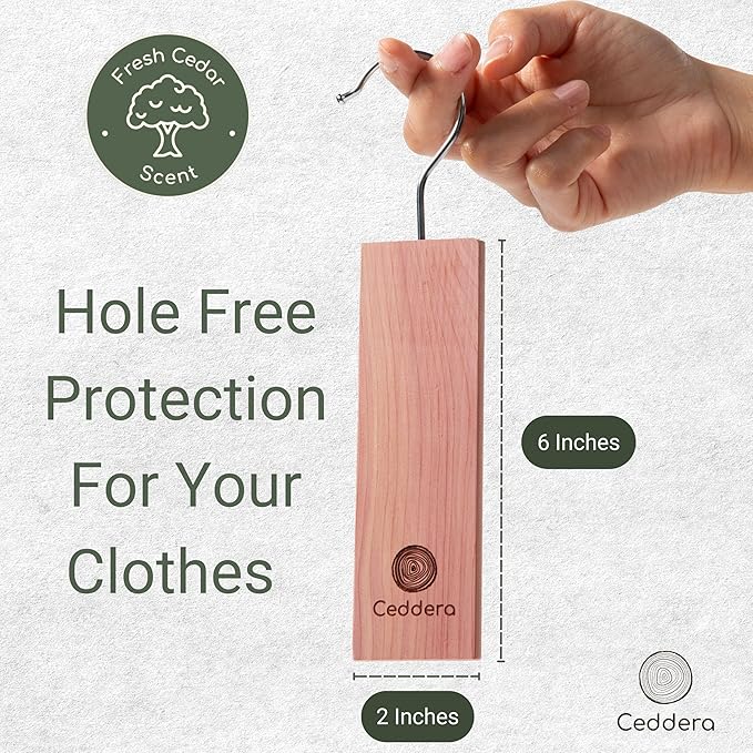 Cedar Hang Ups 14 Pack | Natural Cedar Blocks for Clothes Storage | Eco Friendly Cedarwood for Closets | Moth Ball Alternative