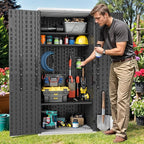 DWVO Outdoor Vertical Storage Cabinet with 4 Shelves, Waterproof Tall Plastic Storage Shed with 4 Adjustable Shelf, 30 cu. ft. Patio Tools Storage Box for Patio, Garden, Backyard, Deck, Dark Gray