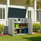 Greesum Outdoor Storage Shed 34 Cu Ft with Lockable Doors, Waterproof Outdoor Storage Cabinet for Trash Cans, Patio Cushions, Gardening Tools with Wood Grain Finish (Beige)