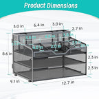 3 Tier Mesh Desk Organizer,Multi Functional Letter Paper Tray with 3 Pen Holders and 5 Adjustable Storage Compartments for Office Supplies Files and Mail Space Saving Desktop Organizer-Black
