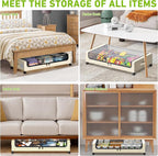 Under Bed Storage with Wheels, XXL 60L Under the Bed Storage Bins, Underbed Storage Containers with Lids & Label, Rolling Metal Drawer for Shoes, Clothes, Books, Toys (4-Pack Beige)