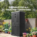 DWVO Outdoor Vertical Storage Cabinet with 4 Shelves, Waterproof Tall Plastic Storage Shed with 4 Adjustable Shelf, 30 cu. ft. Patio Tools Storage Box for Patio, Garden, Backyard, Deck, Dark Gray