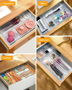 15 PCS Clear Plastic Drawer Organizers and Dividers, 4 Sizes Stackable Drawer Storage Bins and Organizer Trays for Bathroom, Kitchen, Office, Makeup, Vanity, Utensils, and Crafts
