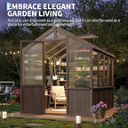 Heavy Duty Spruce Frame Wooden Greenhouse – Walk-in Outdoor Garden Outdoor Storage with Polycarbonate Panels, Adjustable Roof Vents, Lockable Door, Large Storage, Ideal for Patio, Lawn, 6x8 FT