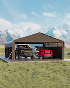 Garvee 20'X20'X10' Metal Car Port for 2 Cars, Enclosed Carports with 220 g Tarp, All-Weather Use Metal Carport, for Full-Size Pickup Trucks, Bass Boats, and Tractors