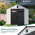 YITAHOME 8x8ft Outdoor Plastic Storage Shed with Floor, Extra Thick Waterproof Garden Shed with Lockable Door, Oval Vision Windows &Vents, 16mm Heavy Duty Tool Storage for Patio, Lawn, Bikes, Gray