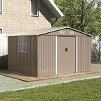 Kullavik 10FT x 8FT Outdoor Storage Shed with Window,Floor and Lockable Doors,Waterproof Metal Garden Tool Shed,Galvanized Steel shed for Backyard,Garden,Patio
