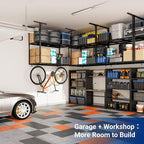 FLEXIMOUNTS 3x6 2-Tier Overhead Garage Storage Rack – Adjustable Heavy Duty Metal Garage Ceiling Storage Racks, 880 lbs Capacity – Garages Organization System for 9–15 ft Tall Garages, Black