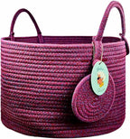 Modern Granny Small Cotton Rope Laundry Basket 16x10 Inch Dual Secure Woven Handle for Living Room Closet Clothes Blanket Organization