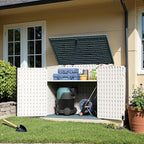 Greesum Outdoor Trash Can Storage Shed, 34 Cu.ft Horizontal Outdoor Storage Cabinet, Waterproof for Garden, Pool Storage, Garbage Cans, Beige