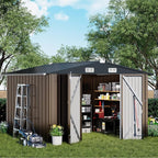 COMHOMA Shed Outdoor Storage Shed Metal,Lockable Doors Tool Sheds with Sloping Roof,Steel Garden Shed with Air Vent for Backyard,Patio,Lawn,Poolside (Brown, 10'x10')