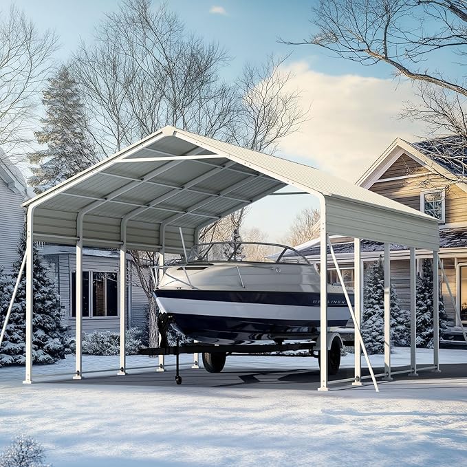 Quictent Heavy Duty 12x21 FT Vertical Roof Metal Carport, Pre-Drilled All Weather Car Shelter for Boat, Vehicles & Farm Equipment