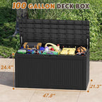 Outdoor Storage Box, Resin Deck Boxes Indoor and outdoor, Waterproof Storage Box Lockable Lid (Black,100 Gallon)