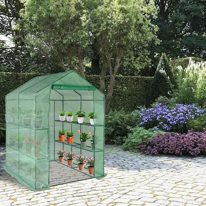 Greenhouse for Outdoors,Walk in Plant Greenhouses with Shelves,Heavy Duty with Durable PE Cover,Plant Stands Portable Green House for Garden Plants