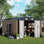 COMHOMA Shed Outdoor Storage Shed Metal,Lockable Doors Tool Sheds with Sloping Roof,Steel Garden Shed with Air Vent for Backyard,Patio,Lawn,Poolside (Brown, 10'x12')