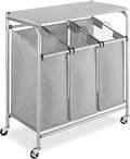 Whitmor 3 Section Rolling Laundry Sorter with Folding Station - Ironing Board, Chrome / Gray