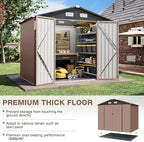 Aoxun Outdoor Storage Shed with Floor - 8x6 FT Metal Shed with Lockable Doors & Air Vents, Waterproof Outside Storage Shed for Tool, Garbage Can, Bike, Mower, for Backyard Garden Patio, Brown