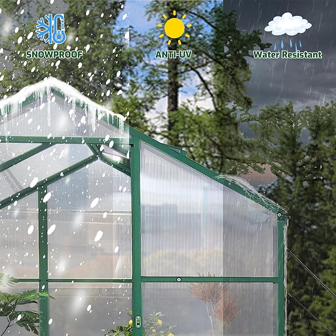 6x6 FT Outdoor Greenhouse, Polycarbonate Greenhouse with Raised Base and Aluminum Frame,Heavy-Duty Walk-in Greenhouses with Air Vent for Patio, Backyard,Lawn(6x6 FT)