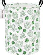 QUEENLALA Large Storage Basket,Laundry Hamper/Bathroom/Home Decor/Collapsible Round Storage Bin,Boys and Girls Hamper/Boxes/Clothing(Round-Green Leaf)