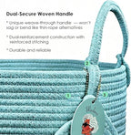 Modern Granny Small Cotton Rope Laundry Basket 16x10 Inch Dual Secure Woven Handle for Living Room Closet Clothes Blanket Organization