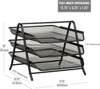 Mind Reader 3-Tier Paper Tray, Desktop Organizer, File Storage, Workspace, Office, Metal Mesh, 11.75"L x 13.75"W x 10"H, Black