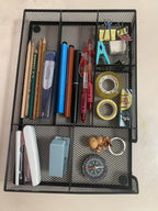 Desk Drawer Organizer tray, Mesh Drawer Organizer Tray for Office, School or Home Supplies Desktop Storage Stationery,bathroom,kitchen, 6 Compartments, 12.6 x 8.27 x 1.57 inch, Black