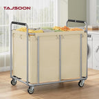 Tajsoon 450L Extra Large Laundry Basket with Wheels, Rolling Laundry Hamper with Handle, Heavy Duty Laundry Cart with Metal Frame, Commercial Laundry Sorter for Hotel, Bathroom, Bedroom, Khaki