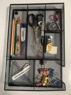 Desk Drawer Organizer tray, Mesh Drawer Organizer Tray for Office, School or Home Supplies Desktop Storage Stationery,bathroom,kitchen, 6 Compartments, 12.6 x 8.27 x 1.57 inch, Black
