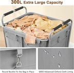 Hoctieon Large Laundry Cart with Wheels, 300L Heavy Duty Laundry Basket Organizer, Rolling Hamper Sorter for Clothes Storage, Industrial Dirty Clothes Hamper for Home & Hotel, Gray
