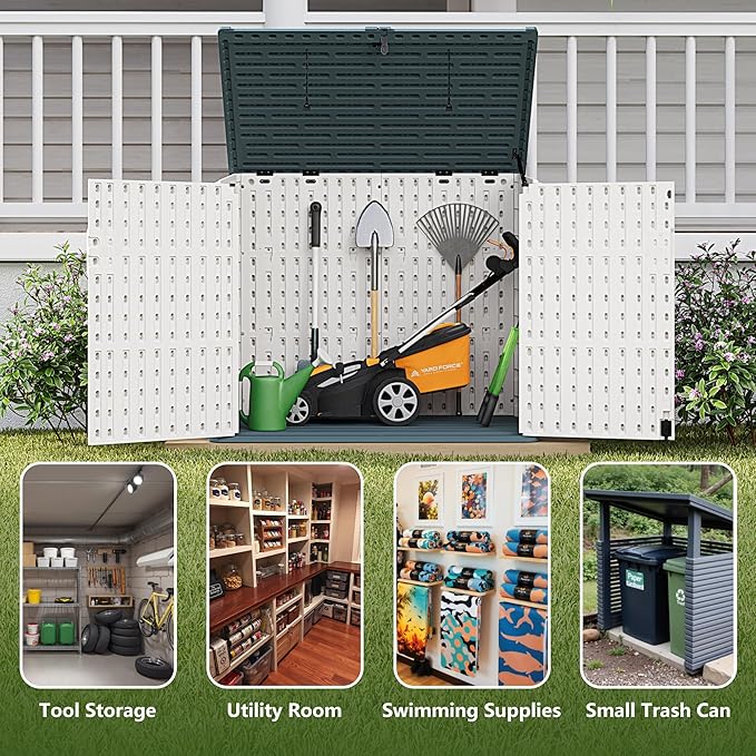 Greesum Outdoor Trash Can Storage Shed, 34 Cu.ft Horizontal Outdoor Storage Cabinet, Waterproof for Garden, Pool Storage, Garbage Cans, Beige