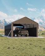 Garvee 12x20x9 ft Metal Carport Enclosed, Car Ports with Heavy Duty 220 g Tarp Gable End Doors and Sidewalls, All-Weather Carport for Full-Size Pickup Trucks, Bass Boats, and Tractors